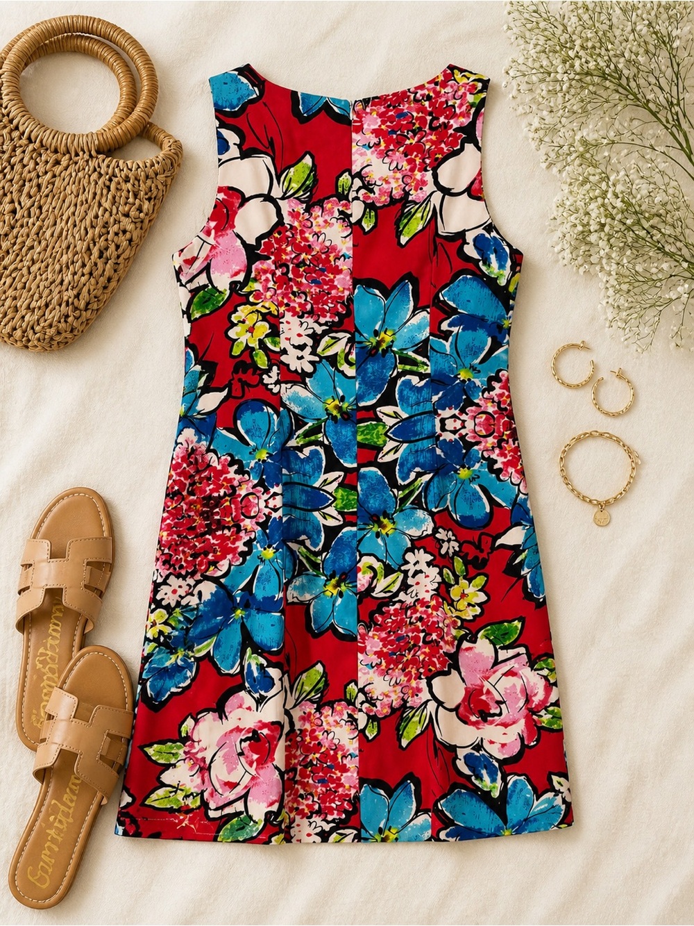 Ronni Nicole Vibrant Red Floral Shift Dress - Bold Garden Print - Picture 2 of 3